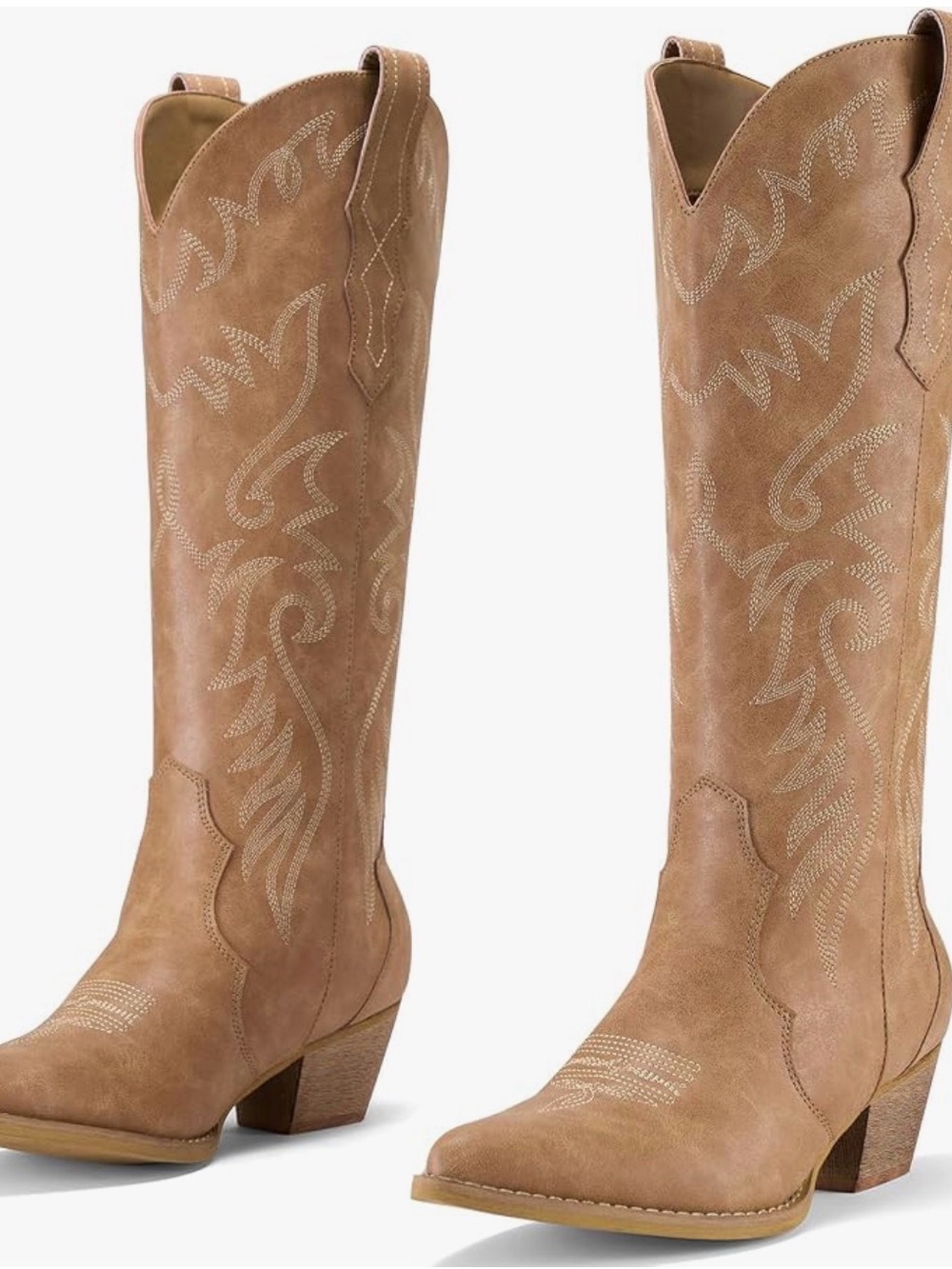 Women's Tan Western Knee-High Boots - Classic Cowboy Style